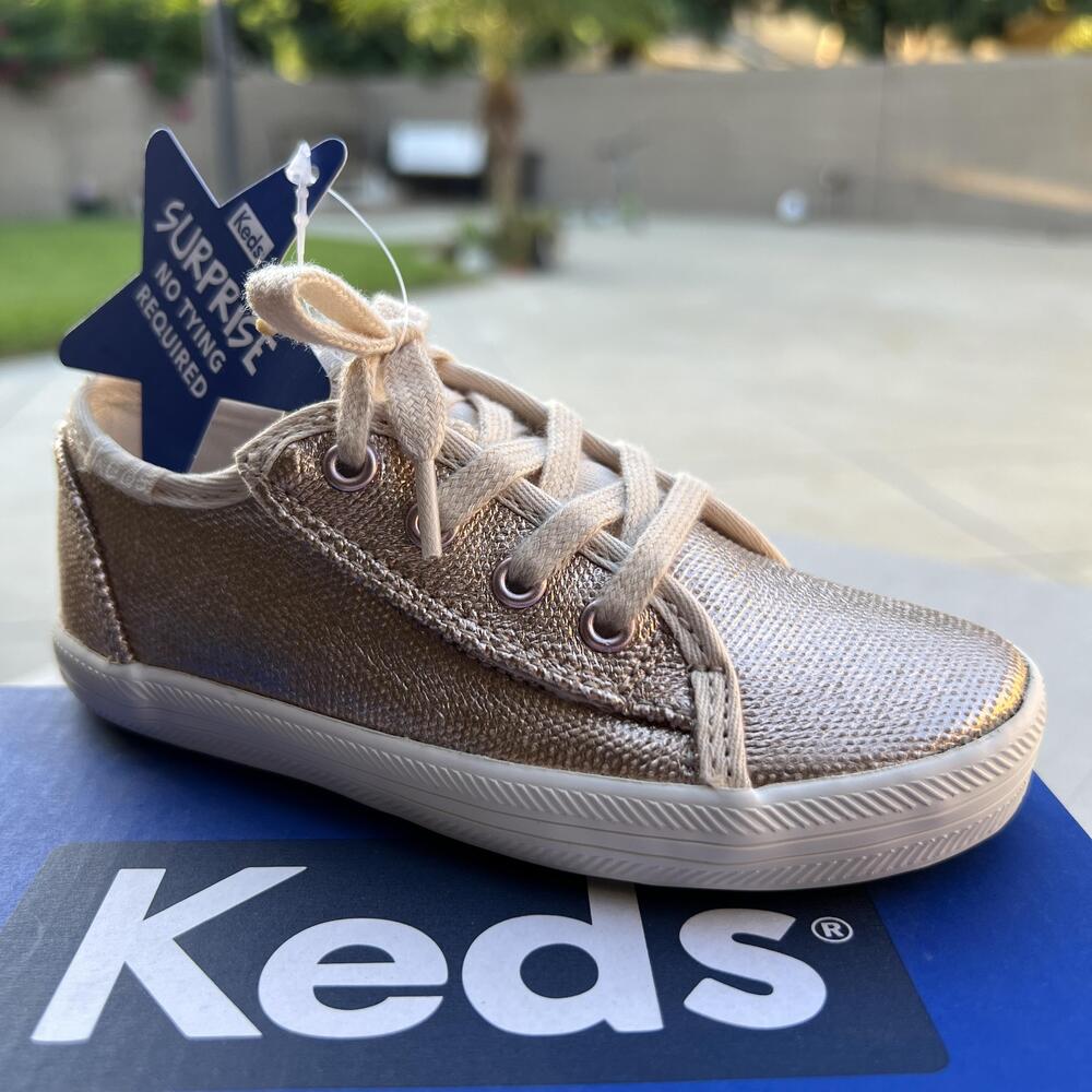 Keds Shoes Girls Size 8 Gold K-Kickstart Jr Surprise No Tie Memory Foam Slip On